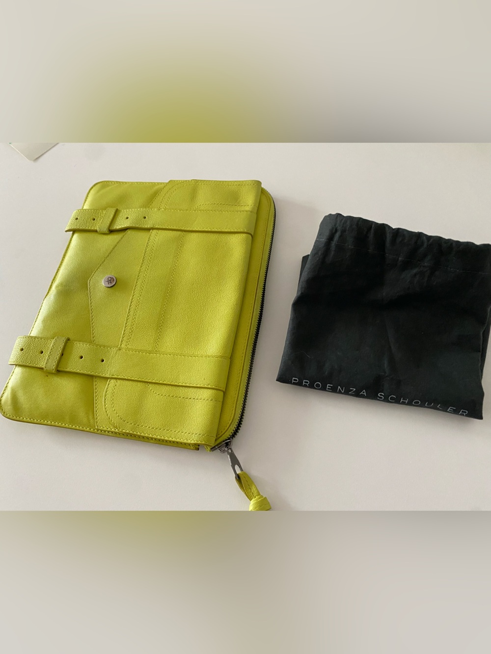 Authentic Proenza Schouler PS1 clutch iPad case dust bag yellow chartreuse